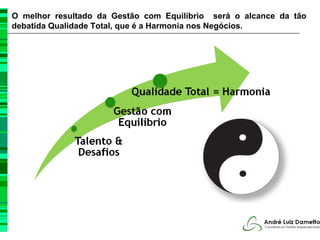 O melhor resultado da Gestão com Equilíbrio será o alcance da tão
debatida Qualidade Total, que é a Harmonia nos Negócios.
 