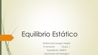 Equilibrio Estático
Emiliano Bocanegra Alegría
3° Semestre Grupo: 1
Expediente: 240874
Laboratorio de Fisiología I
 