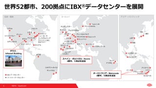 ©2019  Equinix.com5
世界52都市、200拠点にIBX®データセンターを展開
オーストラリア：Metronode
4都市、10拠点を追加
スペイン・ポルトガル：Itconic
4都市、５拠点を追加
ダラス :
Infomart Building
 