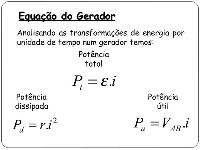 Equipamentos elétricos e telecomunicações 3 geradores e diferença d…
