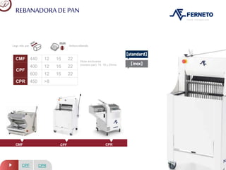 CPF
REBANADORA DE PAN
CPRCMF
CPR
Otras anchuaras
(número par): 14, 18 y 20mm
Largo. máx. pan Anchurarebanada
CPF
CMF 440 12 16 22
CPF
400 12 16 22
600 12 16 22
CPR 450 >8
 
