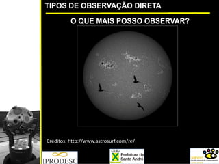 TIPOS DE OBSERVAÇÃO DIRETA
O QUE MAIS POSSO OBSERVAR?
Créditos: http://www.astrosurf.com/re/
 