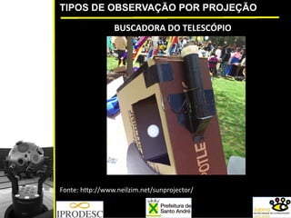 TIPOS DE OBSERVAÇÃO POR PROJEÇÃO
BUSCADORA DO TELESCÓPIO
Fonte: http://www.neilzim.net/sunprojector/
 