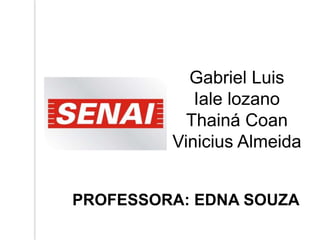 Gabriel Luis 
Iale lozano 
Thainá Coan 
Vinicius Almeida 
PROFESSORA: EDNA SOUZA 
