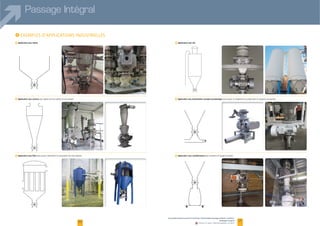 Passage Intégral
I
F Application sous cyclone
F Application sous trémie F Application sous silo
F Application sous alimentation transport pneumatique pour assurer le chargement du produit dans la tuyauterie de transfert
F Application sous conditionneuse pour permettre le dosage du produitF Application sous filtre pour
2120
www.palamaticprocess.fr/machines-industrielles/dosage/ecluse-rotative/
passage-integral
Vidéos & plans téléchargeables en ligne
 