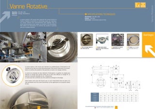 Diamètre :
Objectifs : vidange, étanchéité et
fermeture
F Pour un dosage régulier et
une maîtrise des flux
F Double solution pleine
ouverture et vanne rotative en
DN50 ou 80
F Tri-clamp pour un montage
et un démontage rapide de la
vanne
Avantages
F Implantation sur skid de
conditionnement sacs
EXISTE
SUR
MESURE
41www.palamaticprocess.fr/machines-industrielles/dosage/vannes
Vidéos & plans téléchargeables en ligne
I
Distribution
Finition
Actionneur
Vanne Rotative
Modèles D2 S G H I L M N O
38 298 93 223 80
200 230 38 93 80
DN 200 280 38 398 93 273 80
306 330 366
N O
S
S
M
G
HI
ND
ND
D1
D1
D2
D2
L
S
contrôle du flux dans les usines pharmaceutiques. Elle permet notamment une alimen-
exécuter un dosage plus grossier tandis que le petit rotor effectue un dosage fin. La
précision maximale réalisable est de ± 20 grammes.
La vanne peut être combinée avec des systèmes de dosage ou de pesage.
40
La vanne rotative a été conçue pour respecter des normes strictes en
Les vannes rotatives sont particulièrement bien adaptées dans les
usines pharmaceutiques pour stopper ou contrôler le flux des produits.
Elles offrent une alimentation en continue des poudres et granules
VanneRotative
 