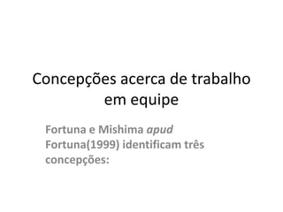 Concepções acerca de trabalhoemequipeFortuna e MishimaapudFortuna(1999) identificamtrêsconcepções: