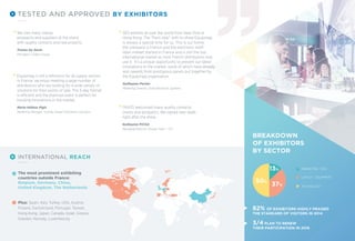 We met many clients,
prospects and suppliers at the stand
with quality contacts and real projects.
Tristan De Sevin
President, Lindera Group
SES exhibits all over the world from New York to
Hong Kong. The “Paris step” with its show Equipmag
is always a special time for us. This is our home:
the company is French and the electronic shelf
label market started in France and is still the top
international market as most French distributors now
use it. It’s a unique opportunity to present our latest
innovations to the market, some of which have already
won awards from prestigious panels put together by
the Equipmag organisation.
Guillaume Portier
Marketing Director, Store Electronic Systems
Equipmag is still a reference for all supply sectors
in France: we enjoy meeting a large number of
distributors who are looking for a wide variety of
solutions for their points of sale. The 3-day format
is efficient and the biannual event is perfect for
tracking innovations in the market.
Marie-Hélène Pigis
Marketing Manager, Toshiba Global Commerce Solutions
TRATO welcomed many quality contacts,
clients and prospects. We signed new deals
right after the show.
Guillaume PICHA
Managing Director, Groupe Trato - TLV
TESTED AND APPROVED BY EXHIBITORS
BREAKDOWN
OF EXHIBITORS
BY SECTOR
82% OF EXHIBITORS HIGHLY PRAISED
THE STANDARD OF VISITORS IN 2014
3/4 PLAN TO RENEW
THEIR PARTICIPATION IN 2016
MARKETING - POS
LAYOUT - EQUIPMENT
TECHNOLOGY37%
50%
13%
INTERNATIONAL REACH
The most prominent exhibiting
countries outside France:
Belgium, Germany, China,
United Kingdom, The Netherlands
Plus: Spain, Italy, Turkey, USA, Austria,
Poland, Switzerland, Portugal, Taiwan,
Hong Kong, Japan, Canada, Israel, Greece,
Sweden, Norway, Luxembourg
 