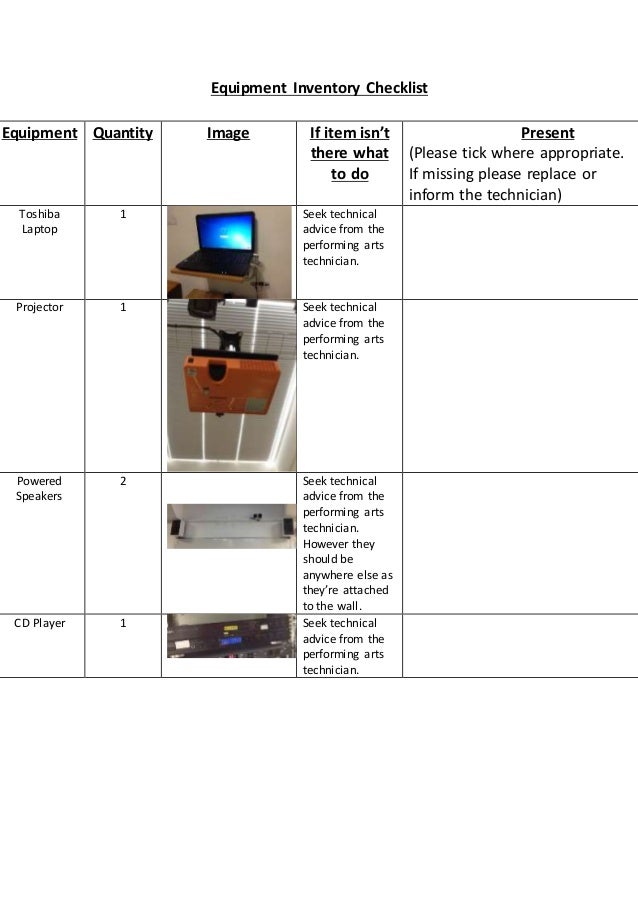 equipment inventory checklist