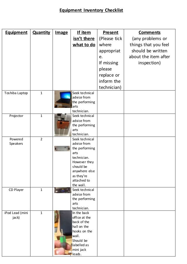 equipment inventory checklist 2 equipment inventory sheet