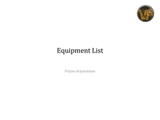 Equipment List
Priyais Ariyaratnam
 