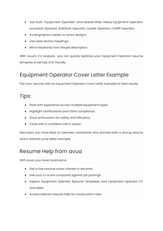 Backhoe Operator Resume Example Equipment Operator Resume Examples & Writing Guide for 2025 | PDF