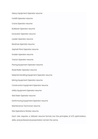 Resume Rework Operator Equipment Operator Resume Examples & Writing Guide for 2025 | PDF