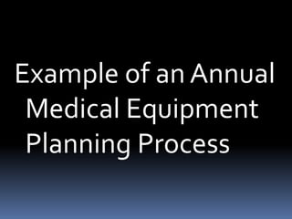 Example of an Annual
Medical Equipment
Planning Process
 