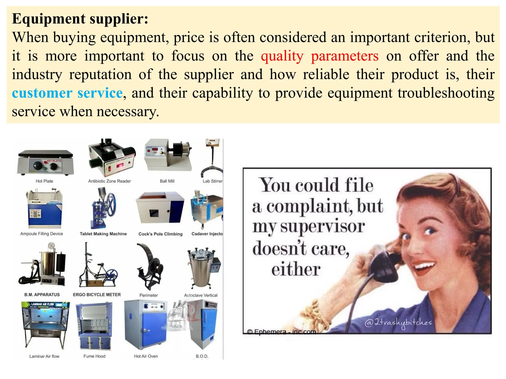EQUIPMENTS SELECTION IN PHARMACEUTICAL INDUSTRY