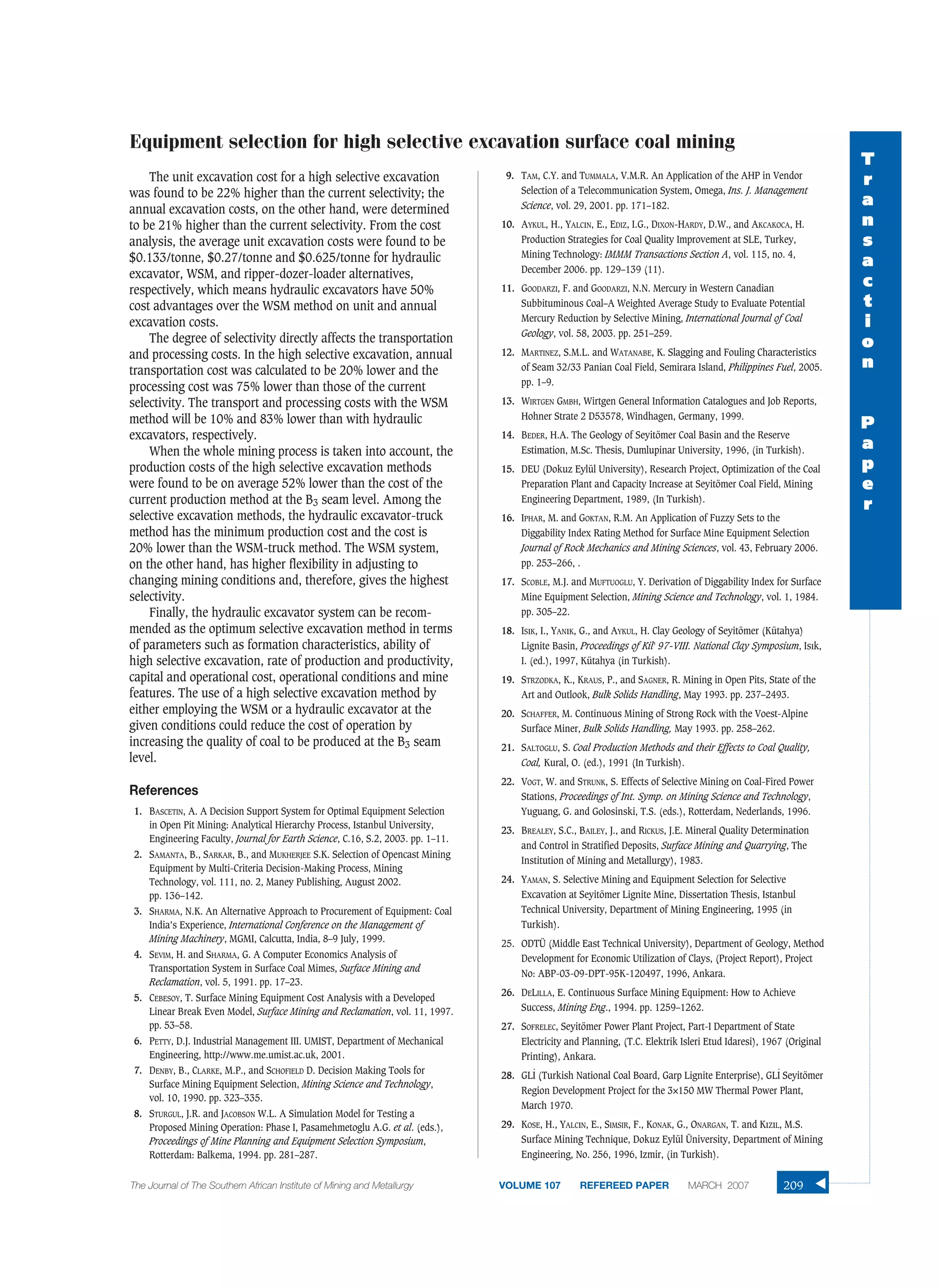 Equipment selection for high selective excavation surface coal mining | PDF