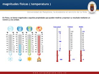 magnitudes físicas ( temperatura )



En Física, se llaman magnitudes a aquellas propiedades que pueden medirse y expresar su resultado mediante un
número y una unidad. 
 