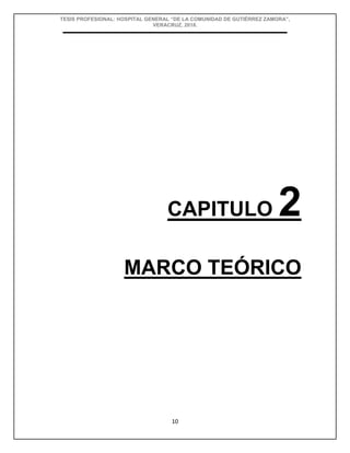 TESIS PROFESIONAL: HOSPITAL GENERAL “DE LA COMUNIDAD DE GUTIÉRREZ ZAMORA”,
VERACRUZ, 2018.
10
CAPITULO 2
MARCO TEÓRICO
 