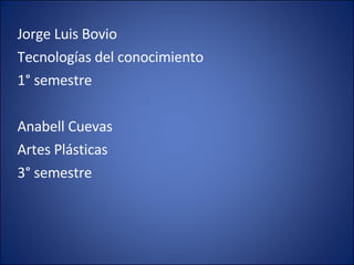 Jorge Luis Bovio Tecnologías del conocimiento 1° semestre Anabell Cuevas Artes Plásticas 3° semestre 