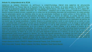 Artículo 14, Jurisprudencia de la, SCJN.
DERECHO AL DEBIDO PROCESO. EL ARTÍCULO 14 CONSTITUCIONAL PREVÉ DOS ÁMBITOS DE APLICACIÓN
DIFERENCIADOS. La Primera Sala de la Suprema Corte de Justicia de la Nación, en la tesis aislada 1a. LXXV/2013 (10a.),
publicada en el Semanario Judicial de la Federación y su Gaceta, Décima Época, Libro XVIII, Tomo 1, marzo de 2013, página 881,
de rubro: "DERECHO AL DEBIDO PROCESO. SU CONTENIDO.", estableció que el citado precepto constitucional contiene el
derecho humano al debido proceso, integrado por un núcleo duro de formalidades esenciales del procedimiento, las cuales permiten
que los gobernados ejerzan sus defensas antes de que las autoridades modifiquen su esfera jurídica en forma definitiva. Sin
embargo, entendido como derecho esencialmente destinado a otorgar un derecho de defensa, es posible identificar en los
precedentes de esta Suprema Corte de Justicia de la Nación, dos ámbitos de aplicación diferenciados. Desde una primera
perspectiva, dicho derecho se ocupa del ciudadano, que es sometido a un proceso jurisdiccional al ser destinatario del ejercicio de
una acción que, de resultar procedente y fundada, llevaría a la autoridad judicial a emitir un acto privativo en su contra, en cuyo
caso la autoridad debe verificar que se cumpla con las formalidades esenciales del procedimiento, a fin de otorgar al sujeto pasivo
de la relación procesal la posibilidad de una defensa efectiva, por lo cual se debe garantizar que se le notifique del inicio del
procedimiento y de sus consecuencias; se le dé el derecho de alegar y ofrecer pruebas, y se le asegure la emisión de una
resolución que dirima las cuestiones debatidas. Sin embargo, el debido proceso también puede entenderse desde la perspectiva de
quien insta la función jurisdiccional del Estado para lograr reivindicar un derecho y no tanto defenderse del mismo, en cuyo caso se
ubica en una posición, al interior de un juicio, de cuya suerte depende el ejercicio de un derecho, el cual en caso de no dirimirse
adecuadamente podría tornar nugatorio su derecho. Así, bajo esta segunda perspectiva, se entiende que dicho derecho humano
permite a los justiciables acceder a los órganos jurisdiccionales para hacer valer sus derechos y defender sus intereses de forma
efectiva y en condiciones de igualdad procesal, esto es, exige un procedimiento que otorgue a las partes igual oportunidad de
defender sus puntos de vista y ofrecer pruebas en apoyo de sus pretensiones.
Amparo directo en revisión 3758/2012. Maple Commercial Finance, Corp. 29 de mayo de
2013. Cinco votos. Ponente: Alfredo Gutiérrez Ortiz Mena. Secretario: David García Sarubbi.
 