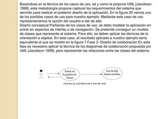  RMM- RELATIONSHIP MANAGEMENT METHOGOLOGYRMM ES PROPUESTA EN 1995 POR TOMAS IZSAKOWITZ, ARNOLD KAMIS Y MARIOS KOUNFARIS [ISAKOWITZ 1995]. SE PUEDE CONSIDERAR UNA METODOLOGÍA PUES ASUME LAS ETAPAS DE ANÁLISIS Y DISEÑO. RMM PROPONE UN PROCESO BASADO EN 7 FASES O ETAPAS EN  LAS QUE EL DISEÑADOR VA MODELANDO LA ESTRUCTURA DE LA APLICACIÓN Y LAS POSIBILIDADES DE NAVEGACIÓN DE LA MISMA1.CONCEPTOS BÁSICOS DE RMMRMM ASUME LAS EXTENSIONES QUE HDM INCLUYE EN LOS CLÁSICOS E-R Y AÑADE UN NUEVO CONCEPTO QUE DENOMINA  SLICE. UN SLICE ES UN SUBCONJUNTO DE ATRIBUTOS DE UNA ENTIDAD QUE VAN A SER PRESENTADOS DE FORMA AGRUPADA AL USUARIO. DE ESTA FORMA, UNA APLICACIÓN ESTARÁ FORMADA POR ENTIDADES CUYOS ATRIBUTOS SON AGRUPADOS EN  SLICES. 