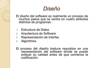 Análisis de los requisitos del SoftwareEl proceso de reunión de requisitos se intensifica y se centra en el software. Para comprender la naturaleza del sistema a construirse, el analista de software debe comprender el dominio de información del software, así como la función requerida, comportamiento, rendimiento e interconexión.