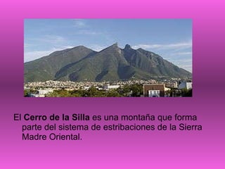 El  Cerro de la Silla  es una montaña que forma parte del sistema de estribaciones de la Sierra Madre Oriental. 
