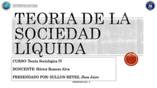 CURSO: Teoría Sociológica lV
DONCENTE: Héctor Romero Alva
PRESENDADO POR: SULLON REYES, Jhon Jairo
SEMESTRE 2022 - ll
 