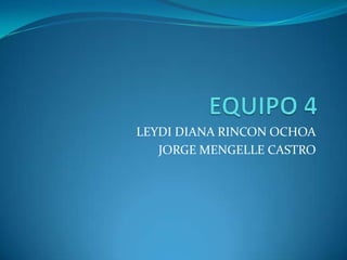EQUIPO 4 LEYDI DIANA RINCON OCHOA JORGE MENGELLE CASTRO 