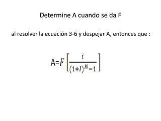 Determine A cuando se da F

al resolver la ecuación 3-6 y despejar A, entonces que :
 