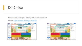 Dinámica
Kahoot: Innovación para la Competitividad Empresarial
Enlace: Elige el modo de juego - Kahoot!
 
