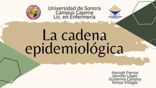 La cadena
epidemiológica
Universidad de Sonora
Campus Cajeme
Lic. en Enfermería
Hannah Fierros
Jennifer López
Guillermo Campoy
Kenya Villegas
 