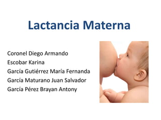 Lactancia Materna
Coronel Diego Armando
Escobar Karina
García Gutiérrez María Fernanda
García Maturano Juan Salvador
García Pérez Brayan Antony
 