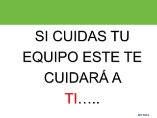 ARP SURA
ARP SURA
SI CUIDAS TU
EQUIPO ESTE TE
CUIDARÁ A
TI…..
 