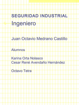 SEGURIDAD INDUSTRIAL
Ingeniero
Juan Octavio Medrano Castillo
Alumnos
Karina Orta Nolasco
Cesar René Avendaño Hernández
Octavo Tetra
 