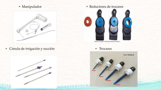 • Manipulador • Reductores de trocares
• Cánula de irrigación y succión • Trocares
 