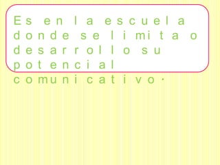 E   s    e n    l a e s c u e l a
d   o   n d e    s e l i mi t a o
d   e   s a r   r o l l o s u
p   o   t e n   c i a l
c   o   mu n    i c a t i v o .
 