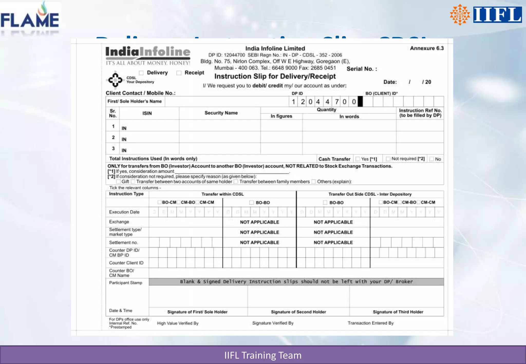 Delivery Instruction Slip- CDSL