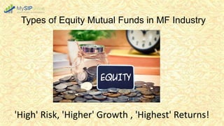 Types of Equity Mutual Funds in MF Industry
'High' Risk, 'Higher' Growth , 'Highest' Returns!
 