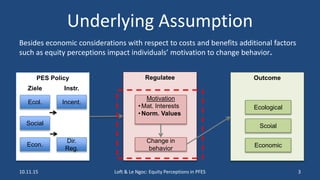 Underlying Assumption
Besides economic considerations with respect to costs and benefits additional factors
such as equity...