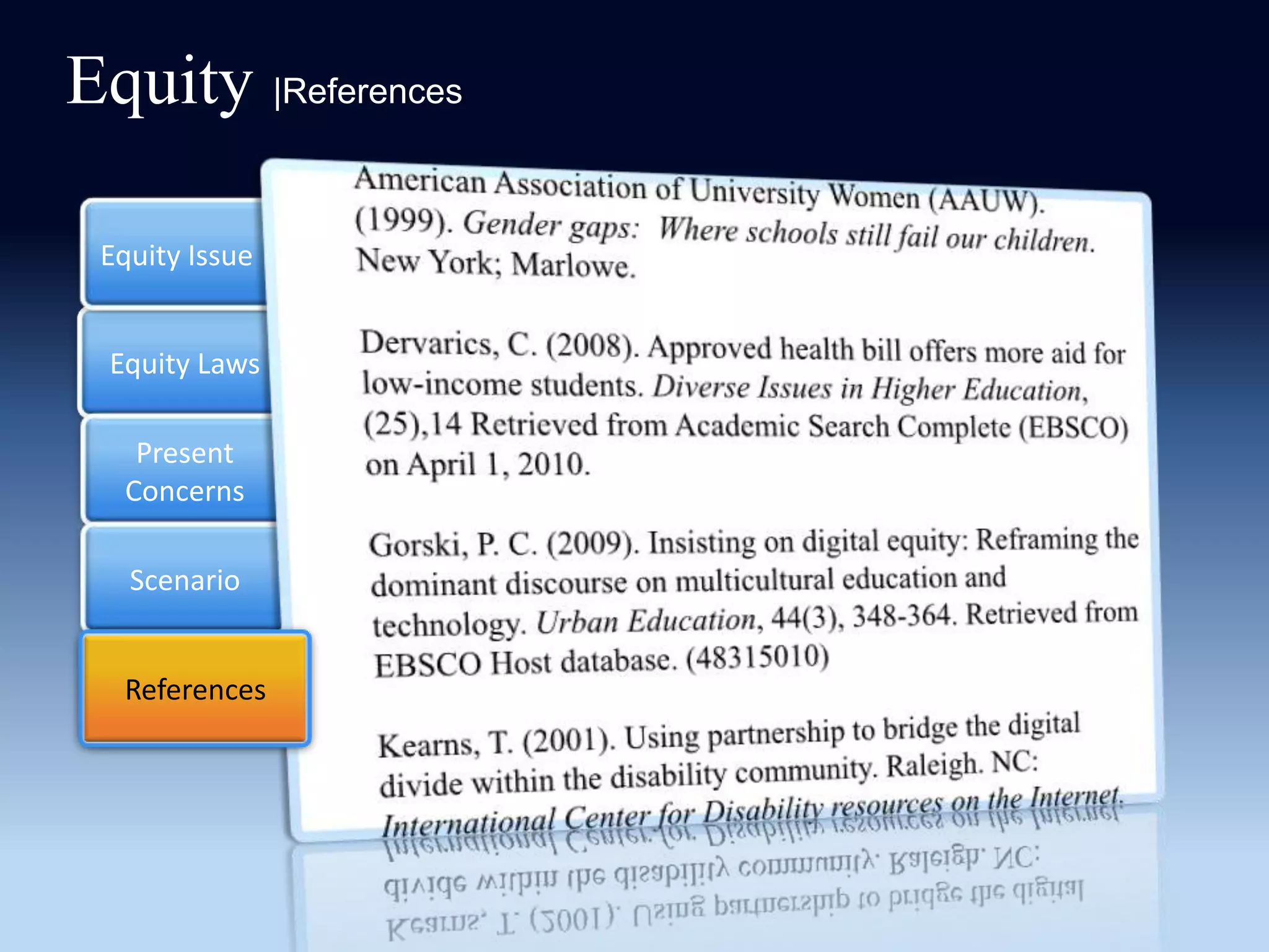 Equity |References

 Equity Issue


 Equity Laws

   Present
  Concerns

   Scenario


  References
   References
 