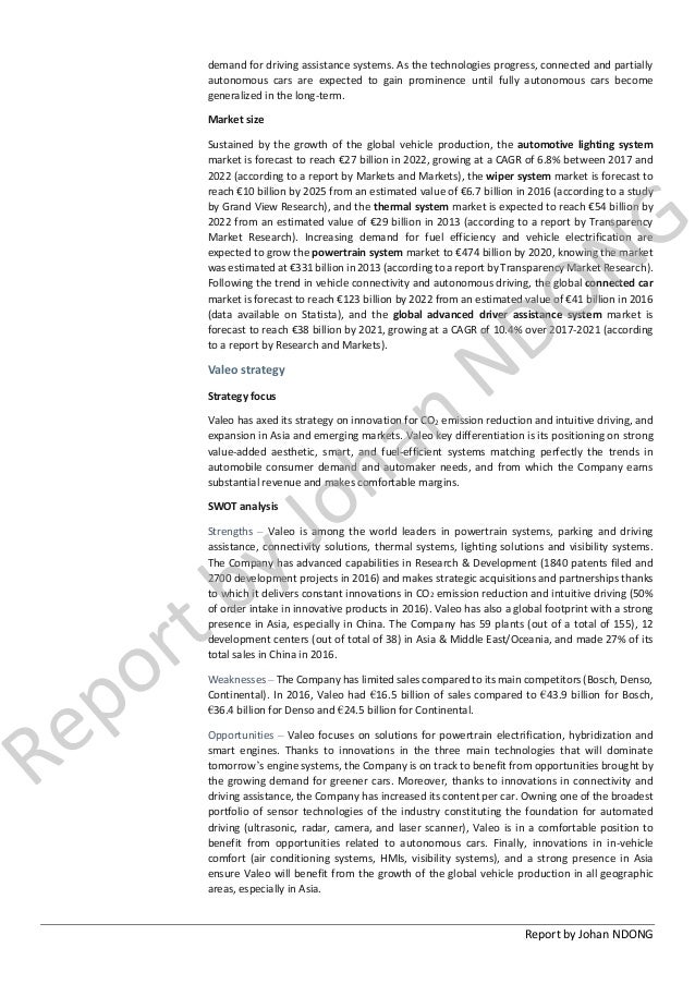 Analysis And Valuation Of Valeo Sa July 2017