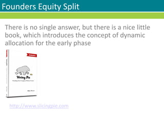 Founders Equity Split
There is no single answer, but there is a nice little
book, which introduces the concept of dynamic
allocation for the early phase
http://www.slicingpie.com
 
