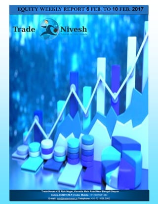 Visit web: www.tradenivesh.com
Call Us On : + 91-9039261444
Trade House 426 Alok Nagar, Kanadia Main Road Near Bangali Sequar
Indore-452001 (M.P.) India Mobile :+91-9039261444
E-mail: info@tradenivesh.in Telephone :+91-731-698.3000
COMMODITY WEEKLY REPORT 9 TO 13 JAN. 2017EQUITY WEEKLY REPORT 6 FEB. TO 10 FEB. 2017
 
