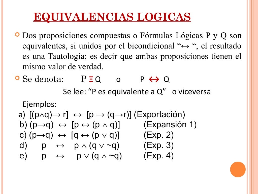 EQUIVALENCIAS LÓGICAS Y SIMPLIFICACIÓN