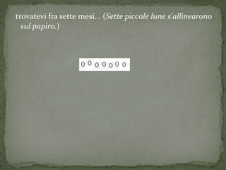 trovatevi fra sette mesi... (Sette piccole lune s'allinearono
  sul papiro.)
 