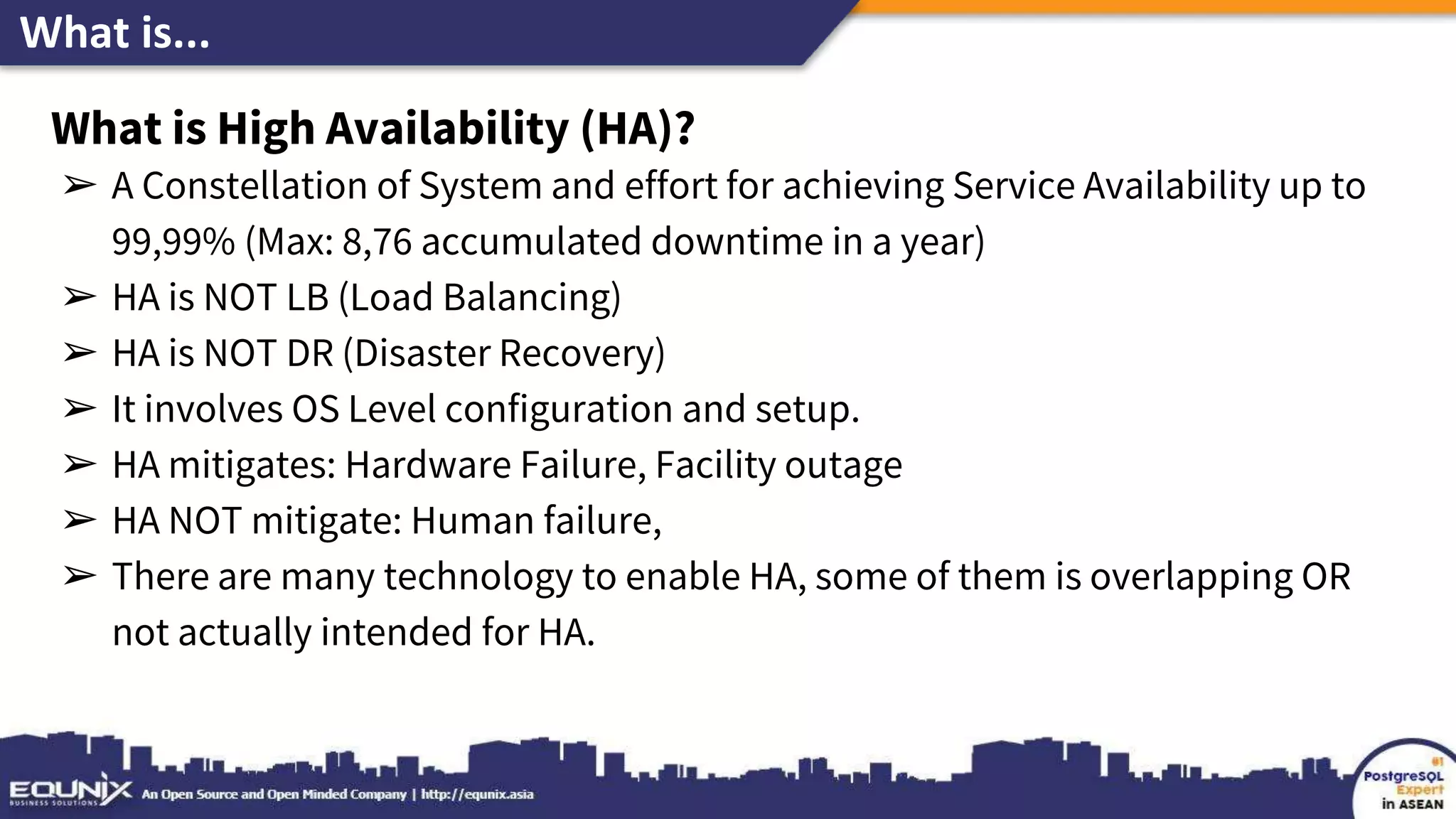 High Availability and Disaster Recovery in PostgreSQL - EQUNIX | PPT