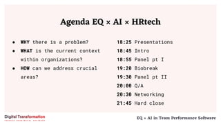 Agenda EQ × AI × HRtech
● WHY there is a problem?
● WHAT is the current context
within organizations?
● HOW can we address...