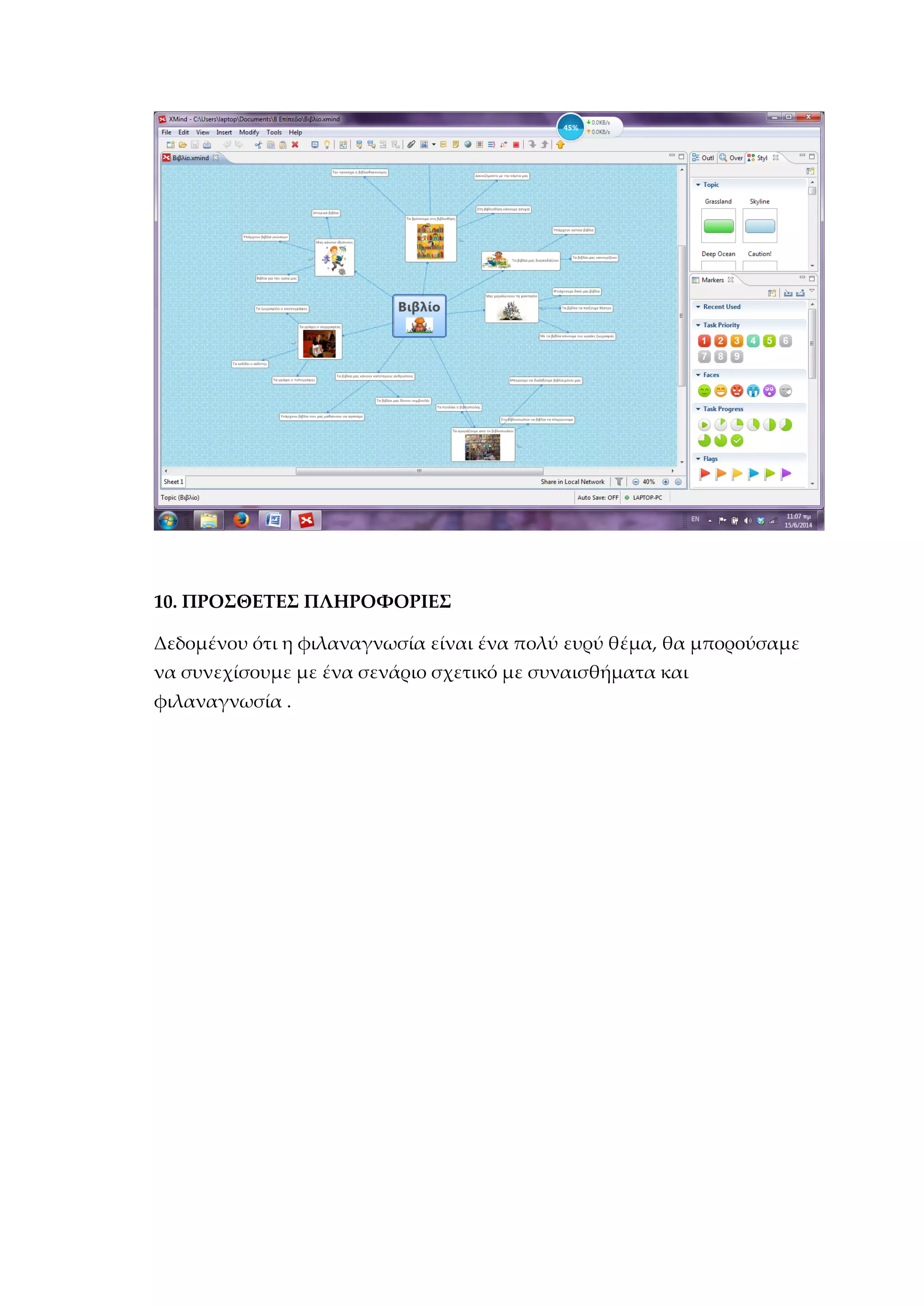 10. ΠΡΟΣΘΕΤΕΣ ΠΛΗΡΟΦΟΡΙΕΣ
Δεδομένου ότι η φιλαναγνωσία είναι ένα πολύ ευρύ θέμα, θα μπορούσαμε
να συνεχίσουμε με ένα σενάριο σχετικό με συναισθήματα και
φιλαναγνωσία .
 