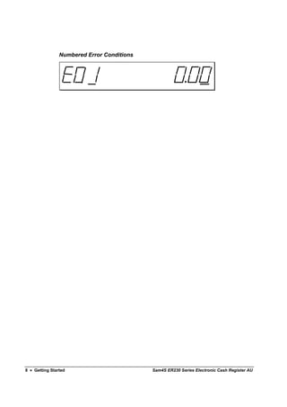 Numbered Error Conditions




8 • Getting Started                         Sam4S ER230 Series Electronic Cash Register AU
 